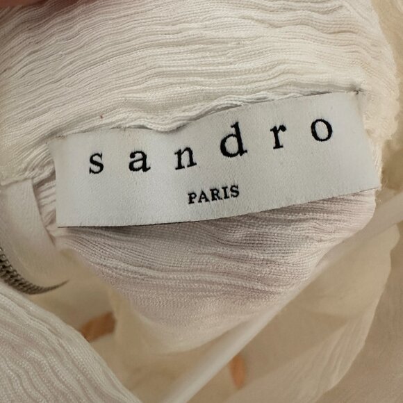 Sandro Paris Janyce Puff Sleeve Cloqué Blouse White Ecru Size 3/FR40/US8 - Picture 5 of 7